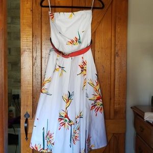 Eva Mendes Strapless flowered midi dress